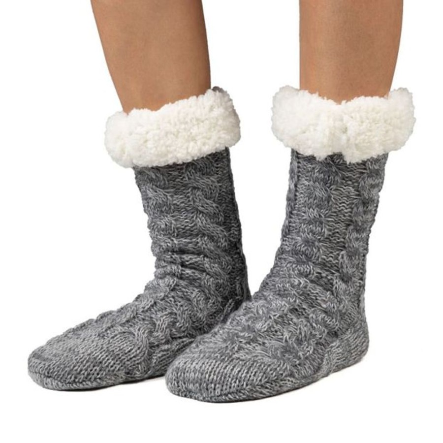 Kids Cozy Soles Slippers | Cozy Sole Women'S Cable Knit Slipper Socks Grey