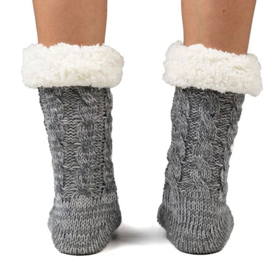 Kids Cozy Soles Slippers | Cozy Sole Women'S Cable Knit Slipper Socks Grey