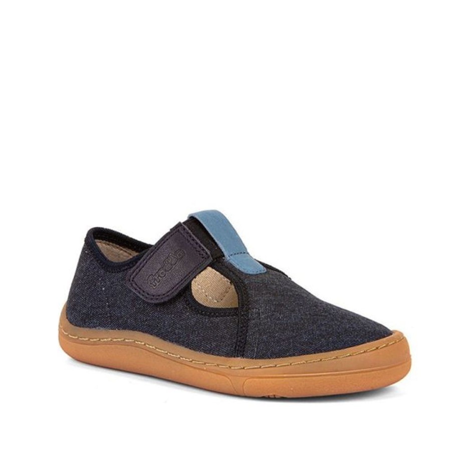 Kids Froddo Shoes | Froddo Barefoot Canvas T-Bar Dark Blue