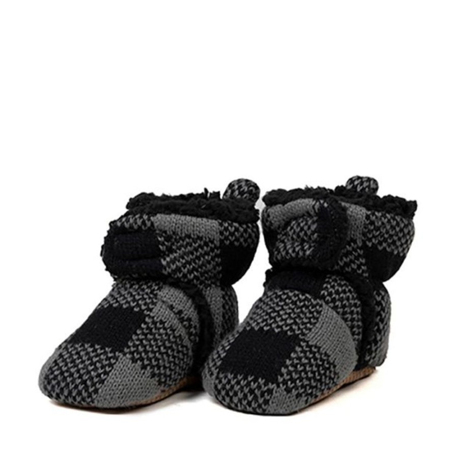 Kids Cozy Soles Slippers | Cozy Sole Black Plaid Soft Sole Slippers