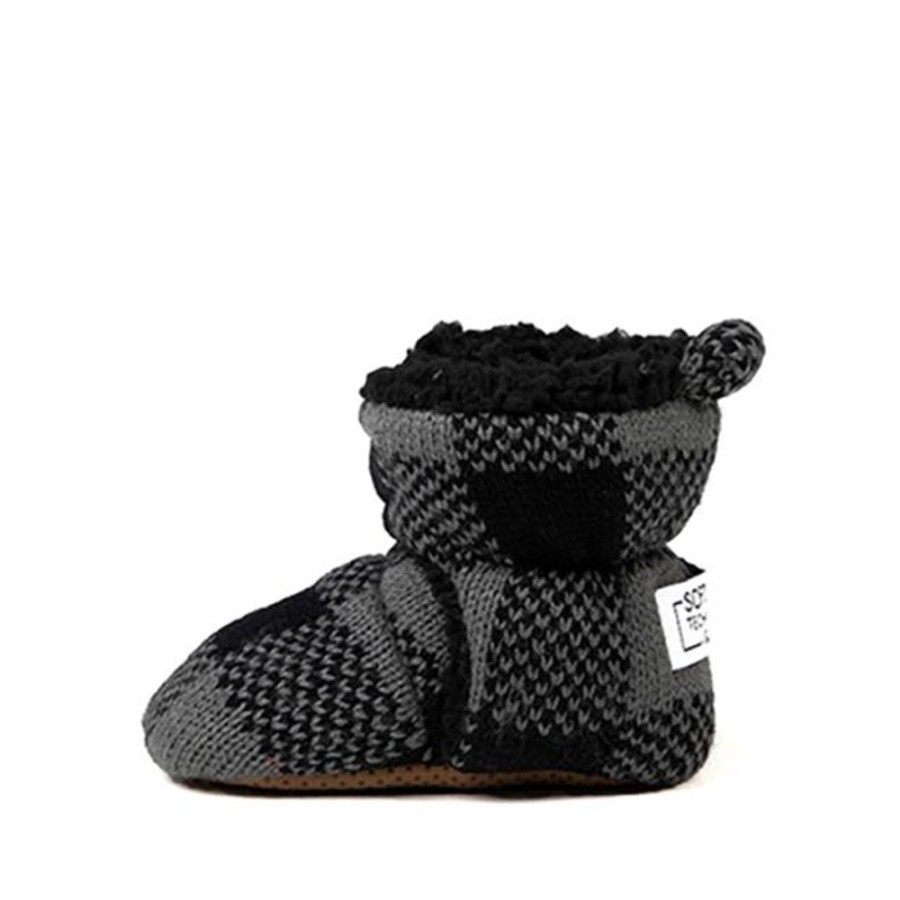 Kids Cozy Soles Slippers | Cozy Sole Black Plaid Soft Sole Slippers